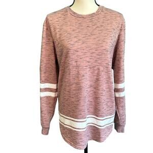 Carbon Light Pink & Gray White Stripe Sporty Pullover Sweater Women's Small